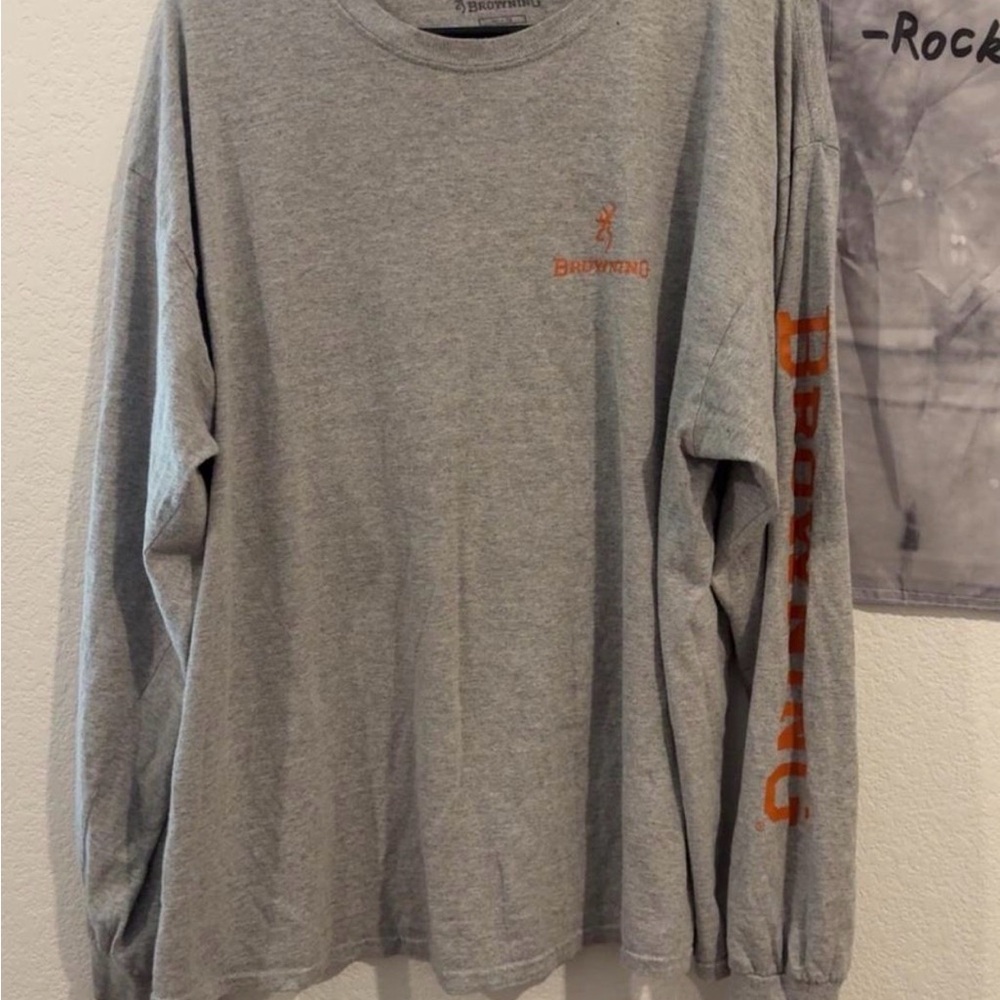 Browning Heather Gray and Orange Long Sleeve Tee